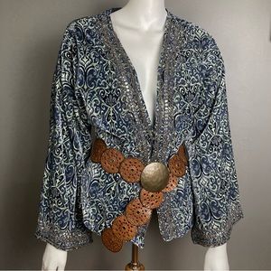 Miss June Velvet beaded‎ jacket Ikat in blue and grey small